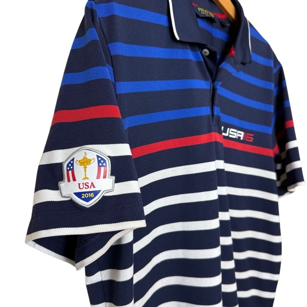 Ralph Lauren Polo Golf Performance USA 16 SS Stripe Collared Shirt Men's L - Picture 2 of 6